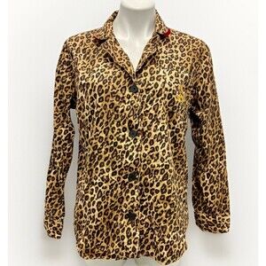 Ralph Lauren Pajama Shirt Leopard Print Long Sleeve Button L Embroidered Logo